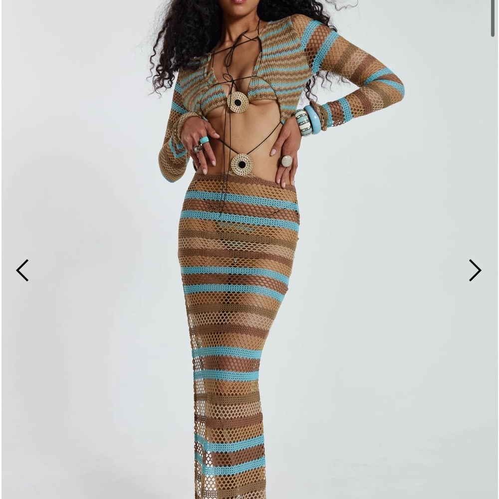 Striped Brown and Blue Maxi Dress